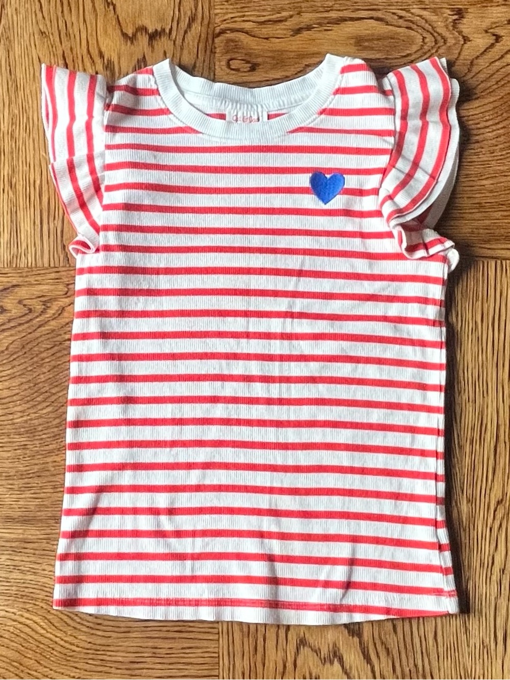 Cat & Jack Girls Short Ruffle Sleeve Striped Ribbed T-Shirt Size L (10-12)